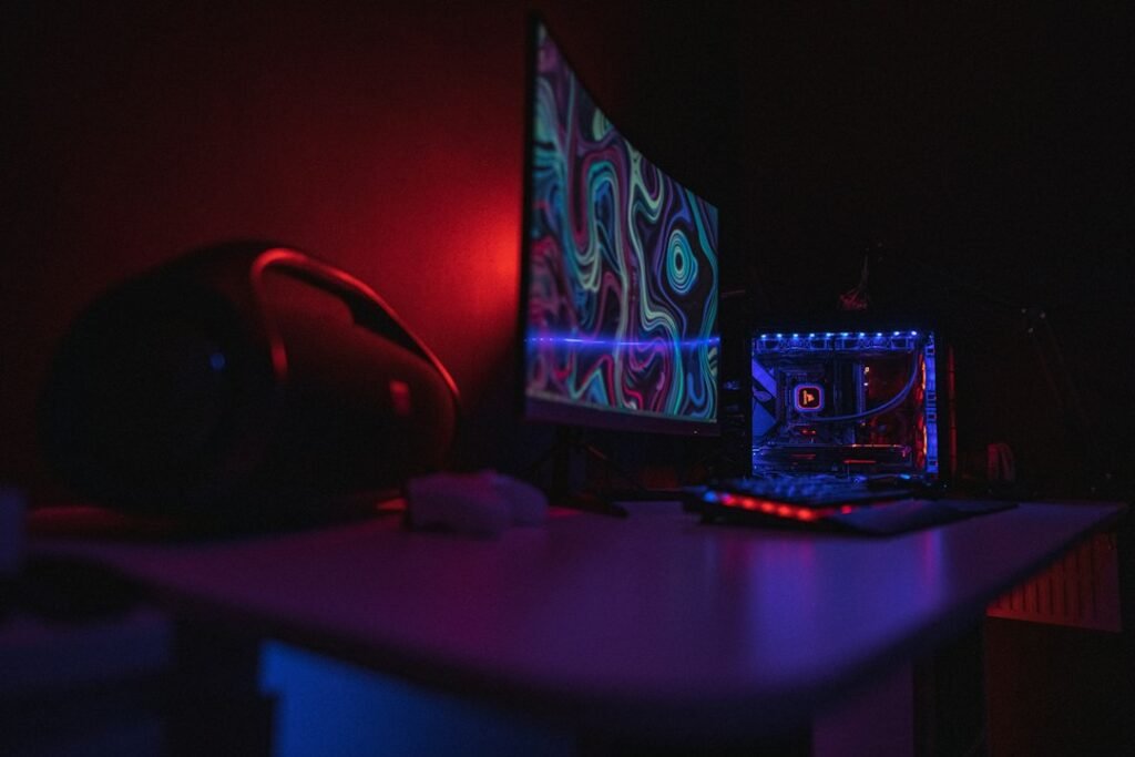 A cozy gaming and entertainment setup for an anime fan